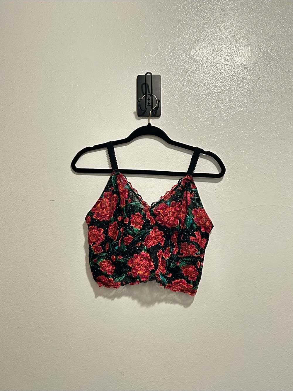NWOT Torrid Floral Lace Unlined Crop Bralette Red Rose Black 2 2X